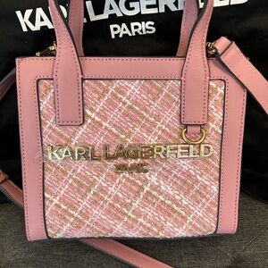 Karl Lagerfeld Pink Tweed Crossbody Bag with Gold Logo